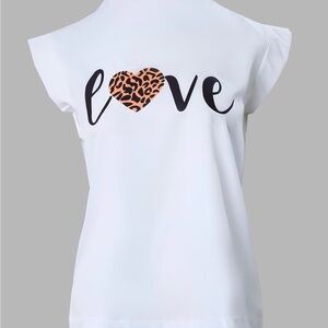 Chic White Top with Black Love Label Size Large